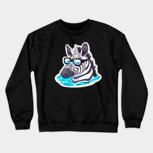 A zebra with glasses swims in the water Crewneck Sweatshirt